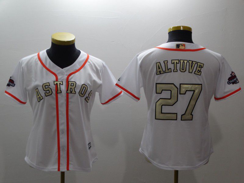 Women Houston Astros #27 Altuve White Gold version MLB Jerseys->women mlb jersey->Women Jersey